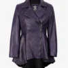 Womens Asymmetrical Purple Leather Peplum Jacket