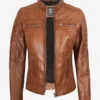 Womens Tan Biker Style Leather Jacket