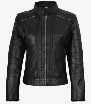 Bergamo Womens Black Biker Style Leather Jacket