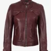 Women's Burgundy Real Lambskin Leather Biker Style Jacket