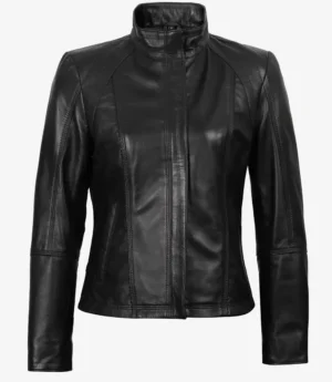Acerra Womens Slim Fit Black Biker Style Leather Jacket