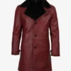 Men's Maroon Leather Coat with Black Shearling