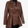 Womens Asymmetrical Cognac Peplum Leather Jacket