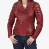 Women's Red Asymmetrical Padded Leather Biker Style Jacket