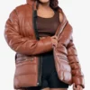 Robin Womens Vegan Leather Duck Down Cognac Puffer Jacket