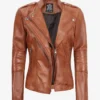 Women's Tan Asymmetrical Biker Style Leather Jacket