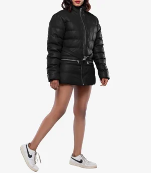Robin Womens Vegan Leather Duck Down Black Puffer Jacket