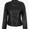 Women's Black Real Leather Jacket with Asymmetrical Zip Closure
