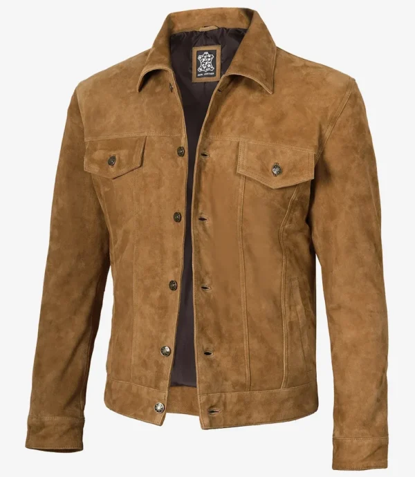 Men's Real Tan Suede Trucker Jacket