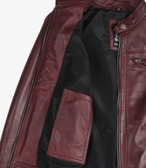 Women's Burgundy Real Lambskin Leather Biker Style Jacket