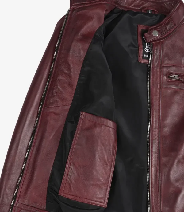 Women's Burgundy Real Lambskin Leather Biker Style Jacket