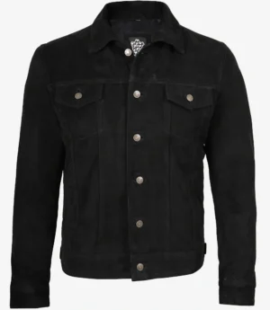 Mens Classic Black Suede Trucker Jacket