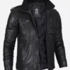 Men's Black Washed Leather Biker Style Jacket