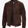Men's Dark Brown Suede Bomber Jacket