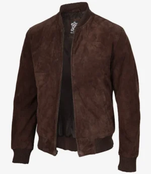 Men's Dark Brown Suede Bomber Jacket