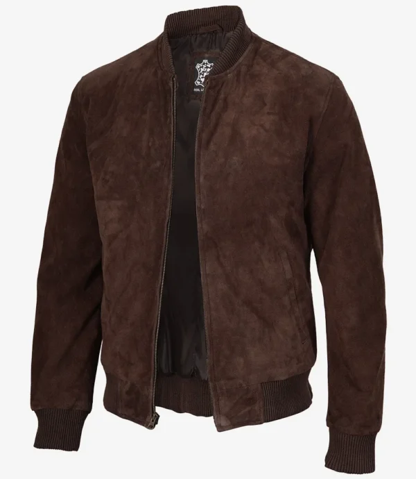 Men's Dark Brown Suede Bomber Jacket
