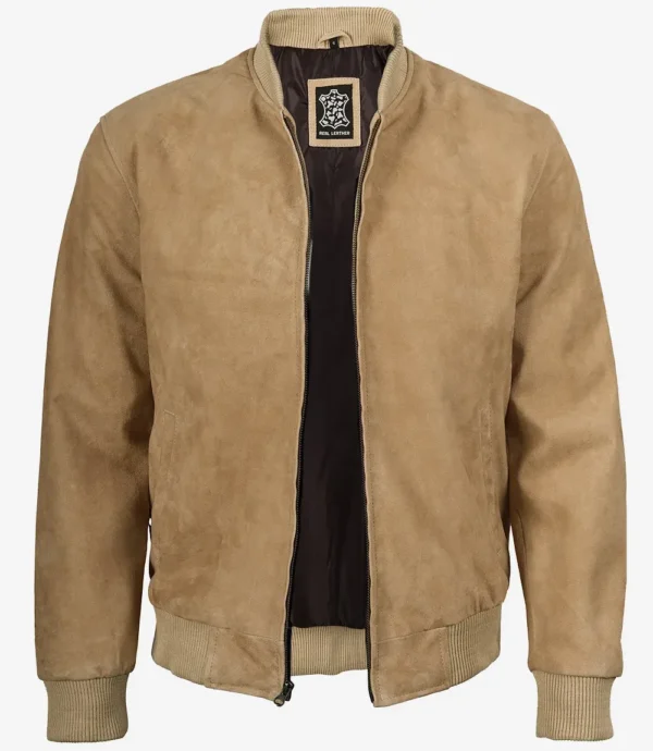 Men's Camel Suede Bomber Jacket