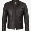 Men's Dark Brown Shearling Leather Moto Jacket - Asymmetrical Shearling Lining