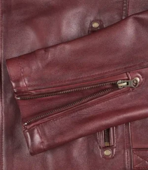 Men's Burgundy Biker Style Leather Jacket