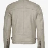 Mens Off White With Gray Wax Biker Style Leather Jacket