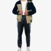 Walter Mens Duck Down Beige and Blue Puffer Jacket with Hood