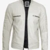 Mens Off White Biker Style Leather Jacket