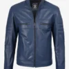 Men's Blue Biker Style Leather Jacket