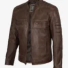 Men’s Coffee Brown Distressed Leather Jacket - Biker Style