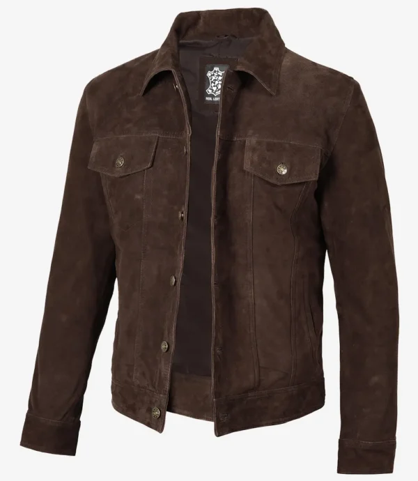 Men's Dark Brown Trucker Suede Jacket