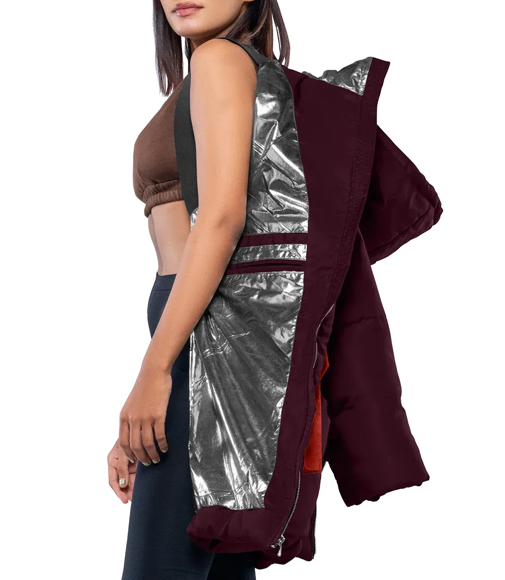 Reid Women’s Maroon & Rust Puffer Jacket With Hood Reid Women’s Maroon & Rust Puffer Jacket With Hood