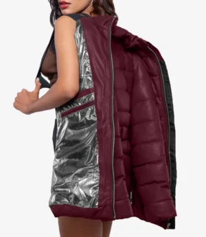 Robin Womens Vegan Leather Duck Down Maroon Puffer Jacket