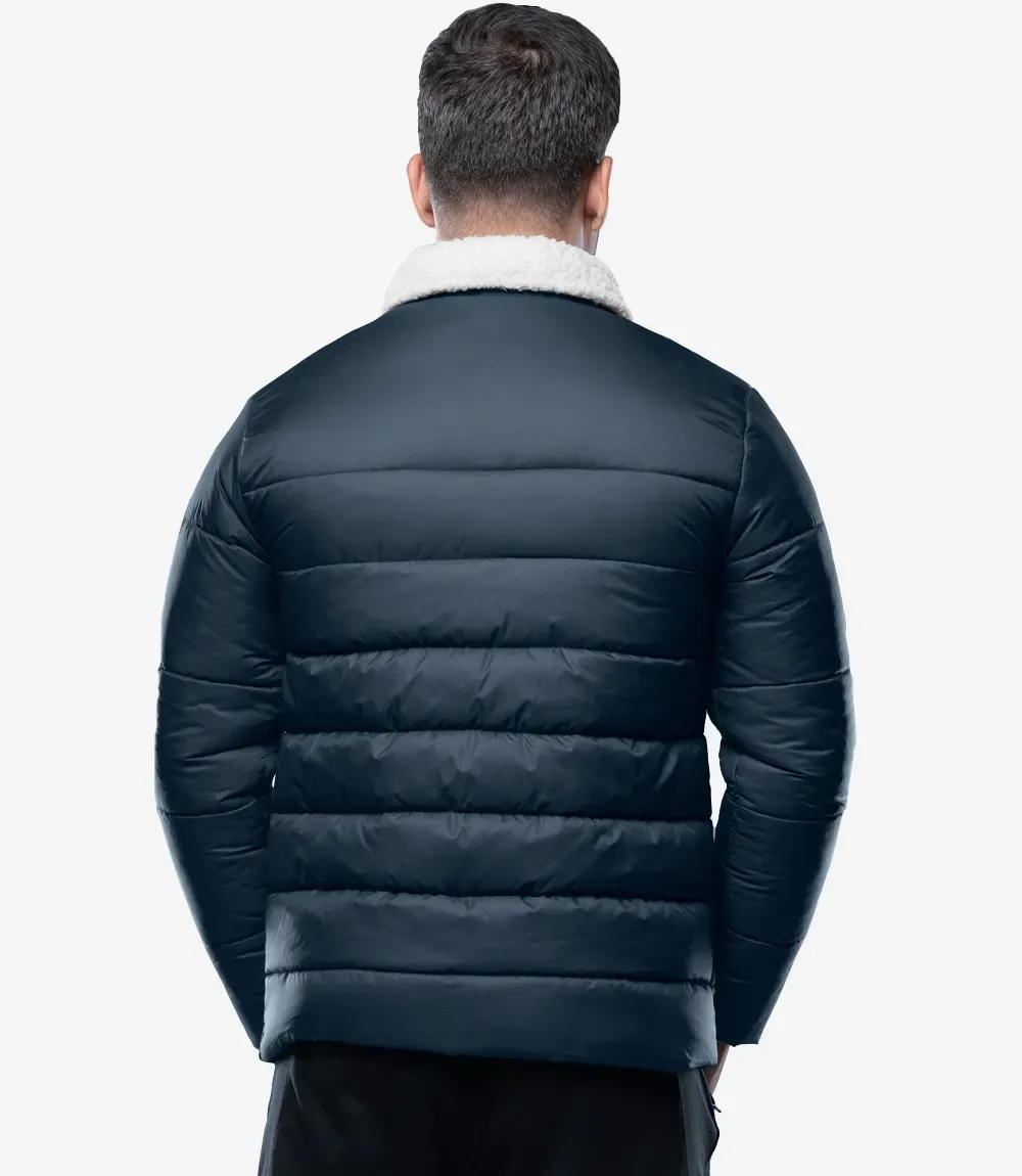 Bryce Men’s Blue Trucker-Style Puffer Jacket – Fur Collar Bryce Men’s Blue Trucker-Style Puffer Jacket – Fur Collar