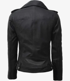 Margaret Womens Black Biker Style Leather Jacket With Belt