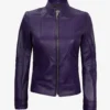 Women's Purple Modern Fit Biker Style Leather Jacket