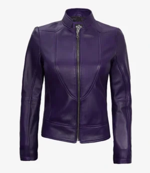 Women's Purple Modern Fit Biker Style Leather Jacket