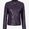 Dodge Womens Real Lambskin Leather Purple Biker Style Jacket