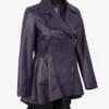 Womens Asymmetrical Purple Leather Peplum Jacket