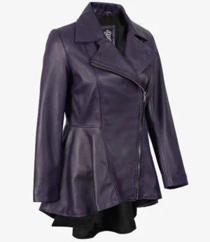 Womens Asymmetrical Purple Leather Peplum Jacket