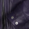 Women's Purple Biker Style Leather Jacket - Quilted Shoulder
