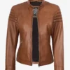 Womens Real Lambskin Leather Tan Biker Style Jacket