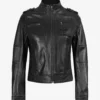 Womens Black Leather Moto Jacket - Classic Biker Style