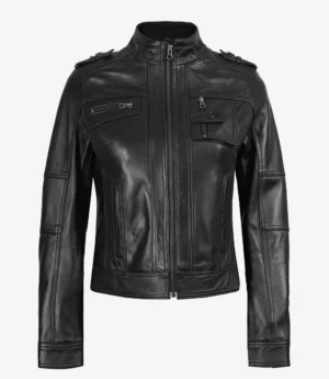 Womens Black Leather Moto Jacket - Classic Biker Style