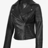 Womens Real leather Black Asymmetrical Biker Style Jacket