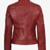 Womens Real Leather Red Waxed Biker Style Jacket