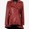 Women's Red Leather Peplum Jacket with Asymmetrical Zip Closure