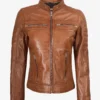 Womens Tan Biker Style Leather Jacket