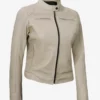 Dodge Beige Biker Style Leather Jacket for Women