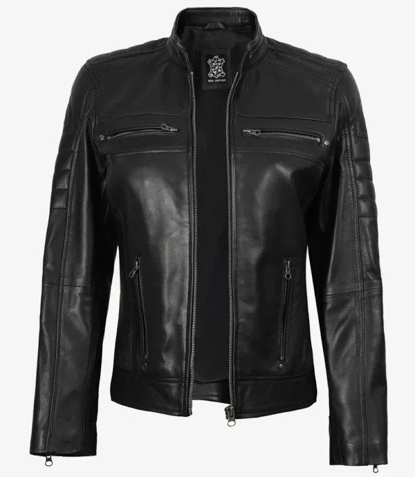 Women's Classic Black Leather Biker Style Jacket