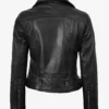 Womens Asymmetrical Black Leather Belted Biker Style Jacket