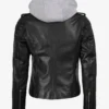Womens Asymmetrical Black Leather Biker Style Jacket with Hood